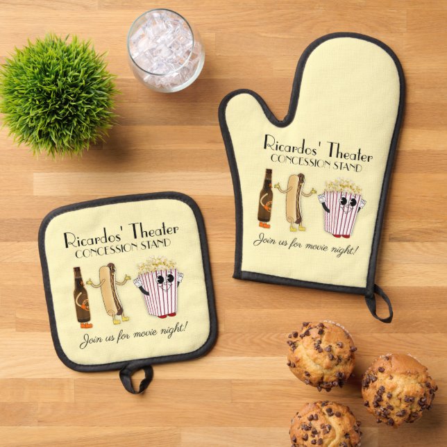 Movie Theater Concession Stand Oven Mitt & Pot Holder Set (Top Down)