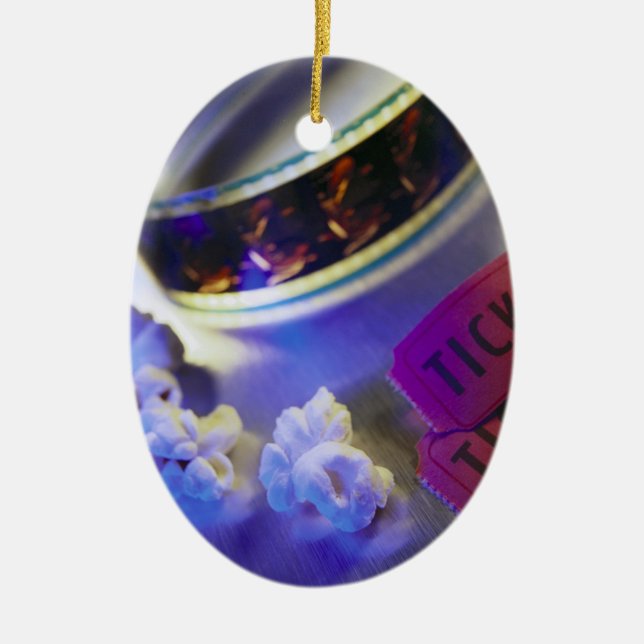 Movie Theater Film, Popcorn & Tickets Ceramic Ornament (Front)