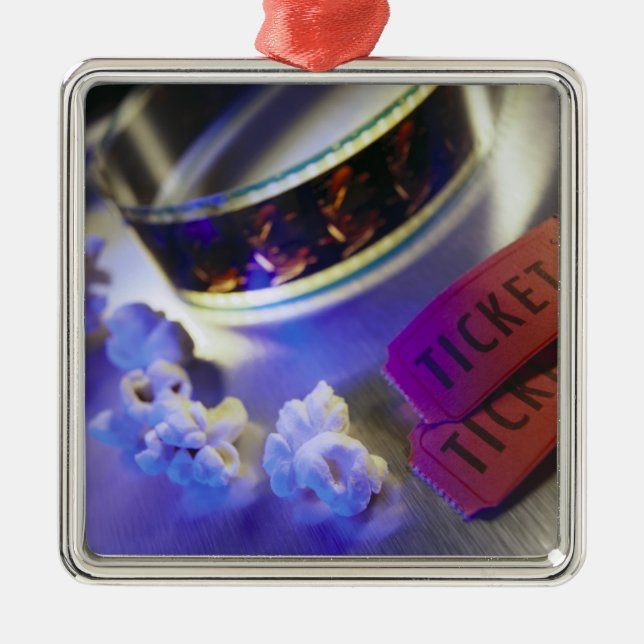 Movie Theater Film, Popcorn & Tickets Metal Ornament (Front)