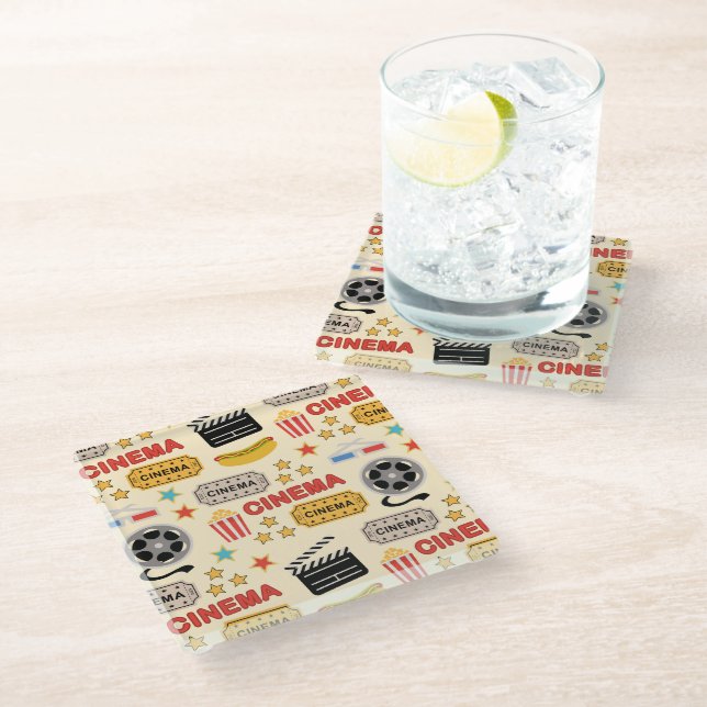 Movie Theater Fun Pattern Glass Coaster (Angled)