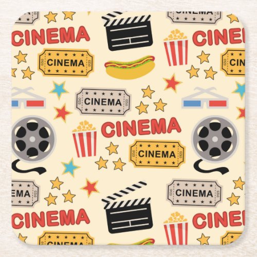 Movie Theater Fun Pattern Square Paper Coaster