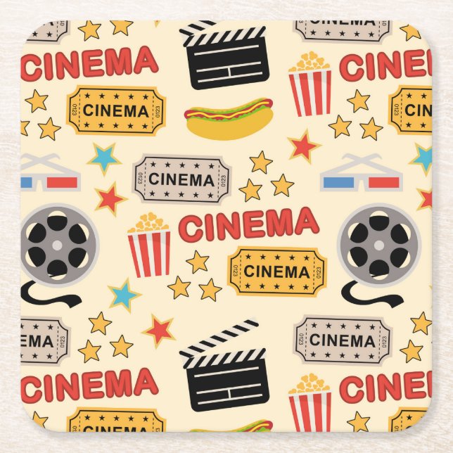 Movie Theater Fun Pattern Square Paper Coaster (Front)