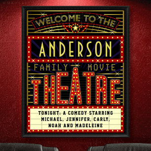 Movie Theater Marquee Home Cinema Custom Name Poster