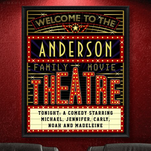 Movie Theater Marquee Home Cinema  Custom Name Poster