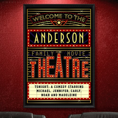 Movie Theater Marquee Home Cinema  Name 24 x 36 Poster