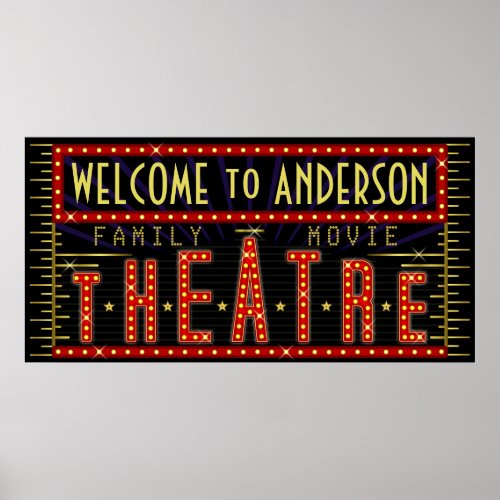 Movie Theater Marquee Home Cinema Name Horizontal Poster