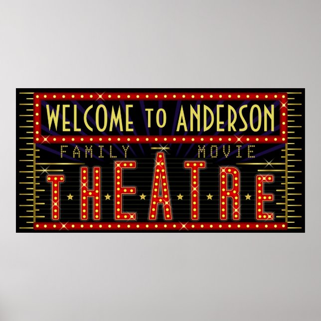 Movie Theater Marquee Home Cinema Name Horizontal Poster (Front)
