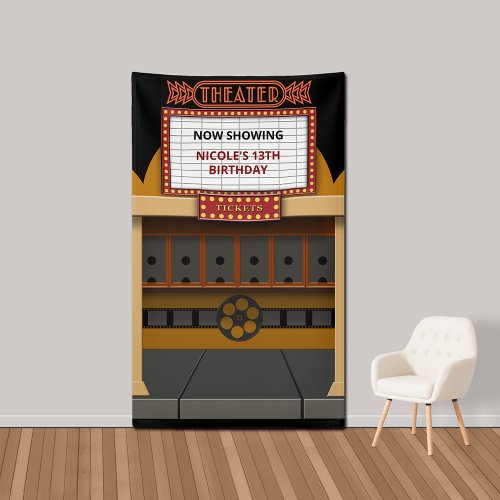 Movie Theater Marquee Ticket Window Backdrop Banner