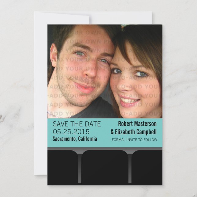 Movie Theater Photo Save the Date Invite, Aqua (Front)