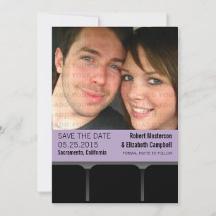 Movie Theater Photo Save the Date Invite, Lilac