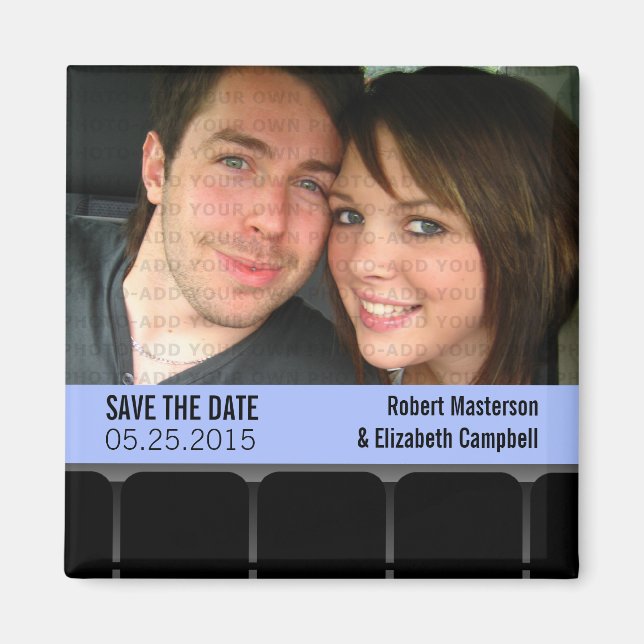 Movie Theater Photo Save the Date Magnet, Blue Magnet (Front)
