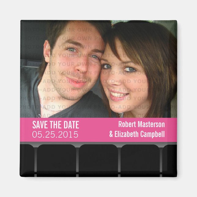 Movie Theater Photo Save the Date Magnet, Magenta Magnet (Front)