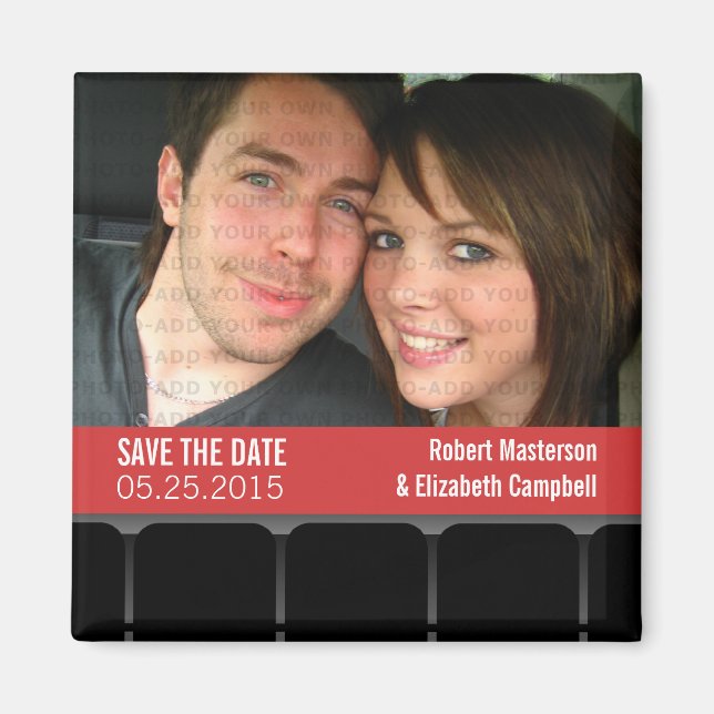 Movie Theater Photo Save the Date Magnet, Red Magnet (Front)