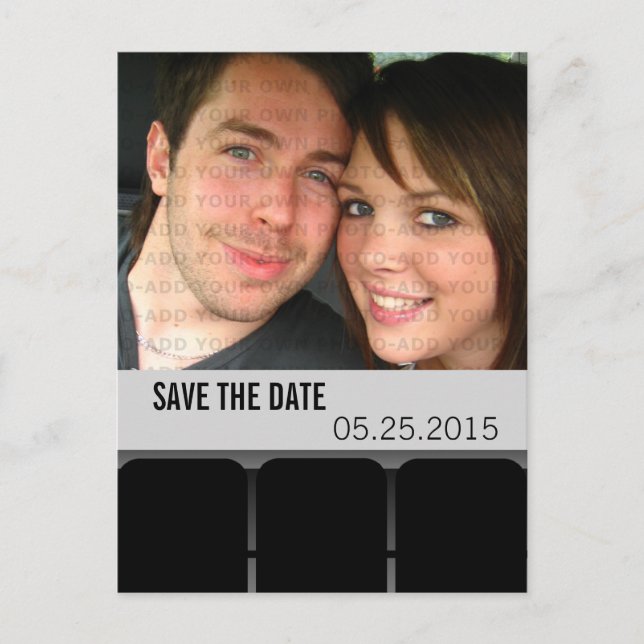 Movie Theater Photo Save the Date Postcard, Gray Announcement Postcard (Front)