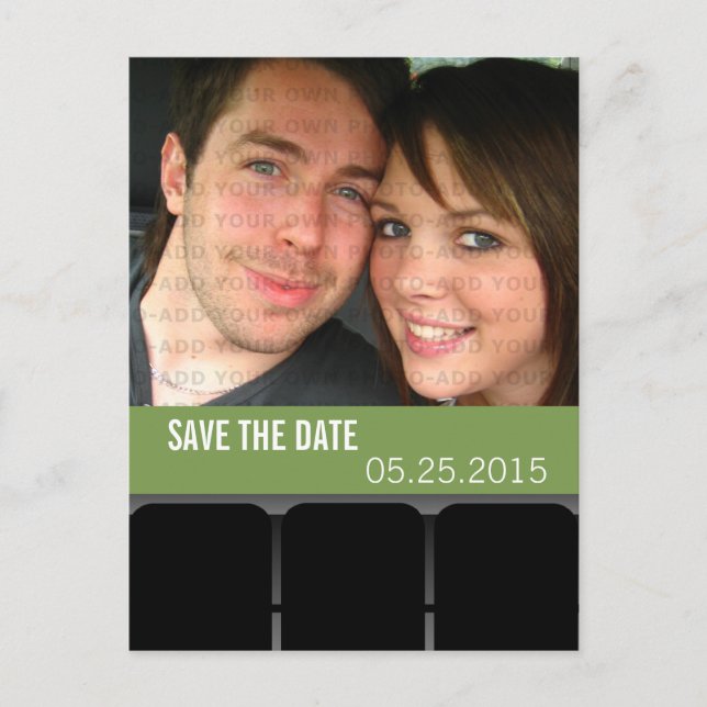 Movie Theater Photo Save the Date Postcard, Green Announcement Postcard (Front)