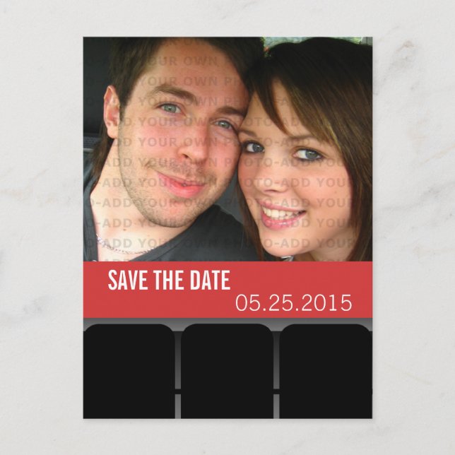 Movie Theater Photo Save the Date Postcard, Red Announcement Postcard (Front)