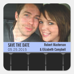 Movie Theater Photo Save the Date Stickers, Blue Square Sticker