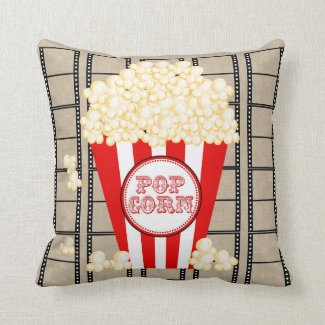 Movie Theater Popcorn and Film Pillow-red Throw Pillow