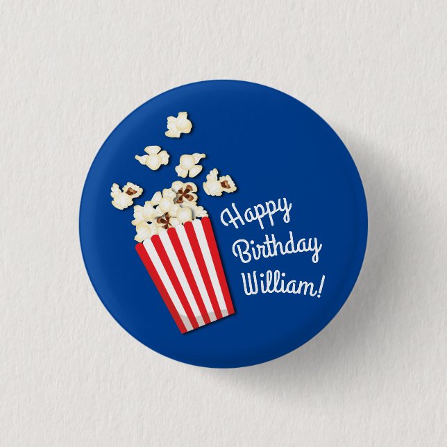 Movie Theater Popcorn Birthday Party Button (Front)