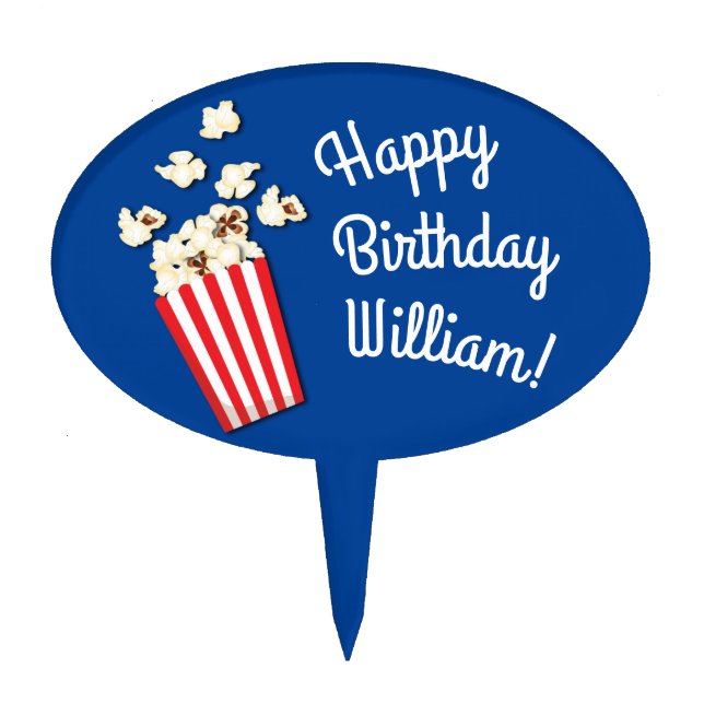 Movie Theater Popcorn Birthday Party Cake Topper (Front)