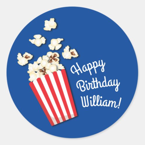Movie Theater Popcorn Birthday Party Classic Round Sticker