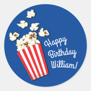 Movie Theater Popcorn Birthday Party Classic Round Sticker