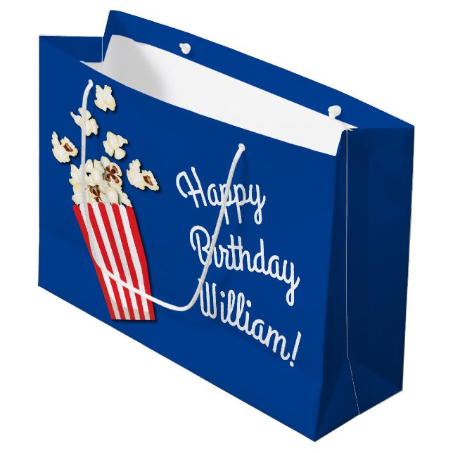 Movie Theater Popcorn Birthday Party Large Gift Bag (Front Angled)