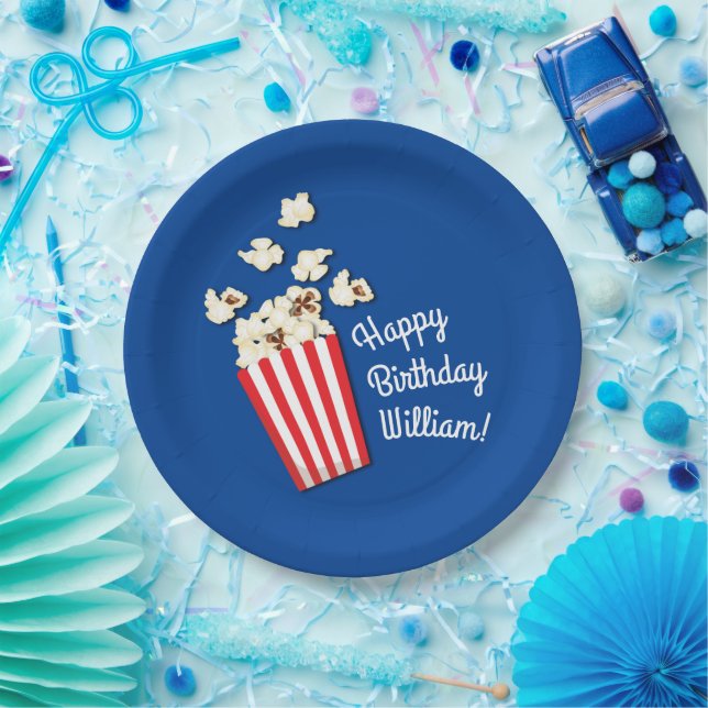 Movie Theater Popcorn Birthday Party Paper Plates (Party)