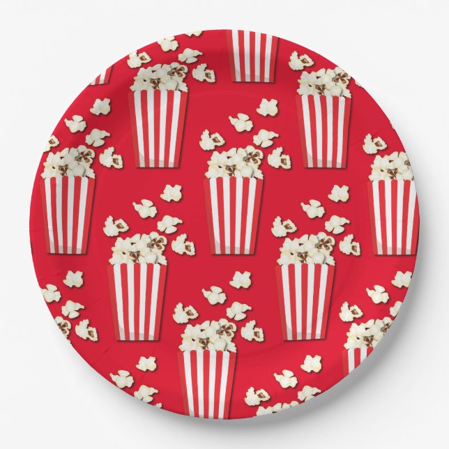 Movie Theater Popcorn Birthday Party Paper Plates (Front)