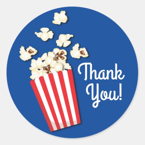 Movie Theater Popcorn Birthday Party Thank You Classic Round Sticker