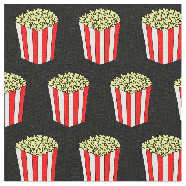Movie Theater Popcorn Box Retro Black Pattern Fabric (Close Up)