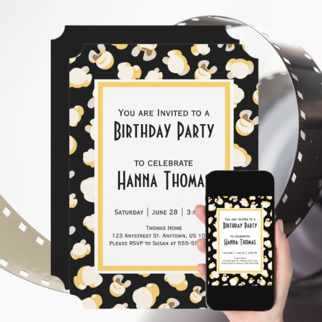 Movie Theater Popcorn Theme Birthday Invitation  (Creator Uploaded)
