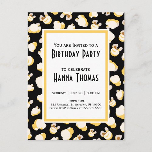 Movie Theater Popcorn Theme Birthday  Invitation Postcard