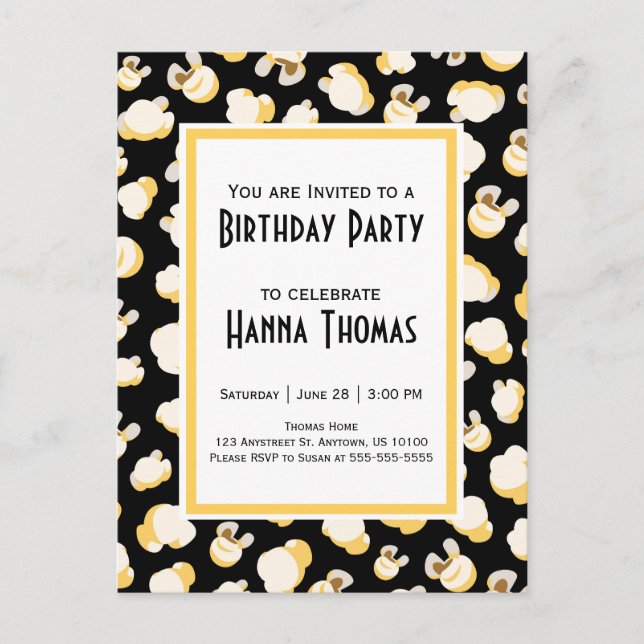 Movie Theater Popcorn Theme Birthday  Invitation Postcard (Front)