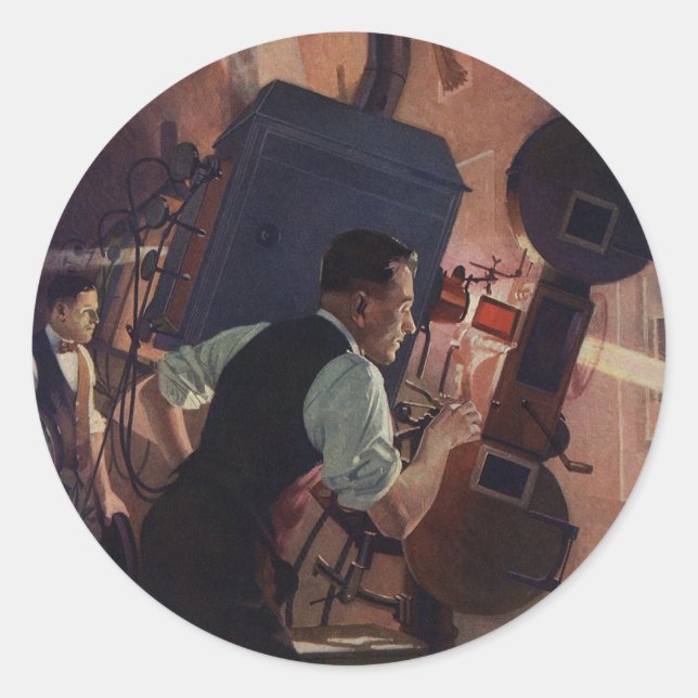 Movie Theater Projectionist, Vintage Business Classic Round Sticker (Front)