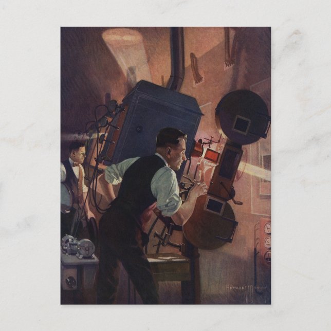 Movie Theater Projectionist, Vintage Business Postcard (Front)