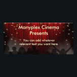 Movie Theater Rack Card<br><div class="desc">Rack card with red theater curtains, stars and audience. Back side features matching theme with popcorn buckets and admission tickets. Suitable for movie theaters, concert venues, etc. Easy to customize with your own text.</div>