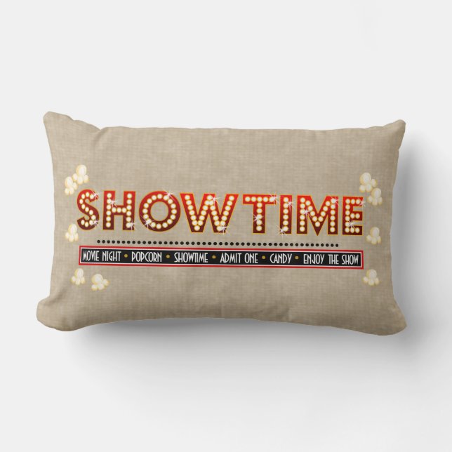 Movie Theater Showtime Pillow- beige background Lumbar Pillow (Front)