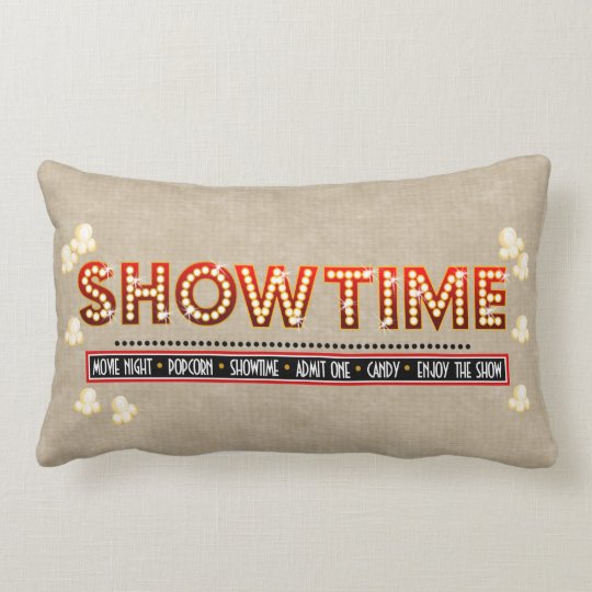 Movie Theater Showtime Pillow Beige Background Lumbar Pillow