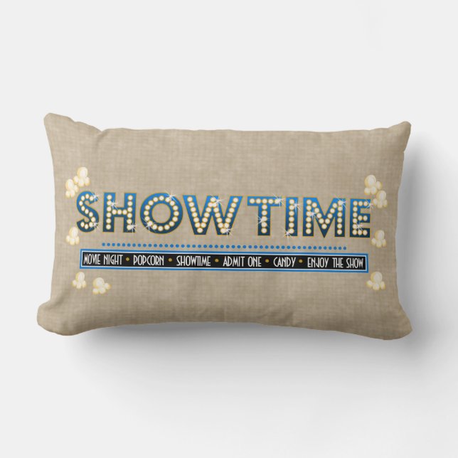Movie Theater Showtime Pillow- Blue Accent Lumbar Pillow (Front)