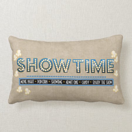 Movie Theater Showtime Pillow- Blue Accent Lumbar Pillow
