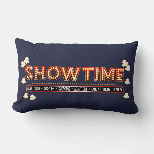 Movie Theater Showtime Pillow- Navy background Lumbar Pillow (Front)