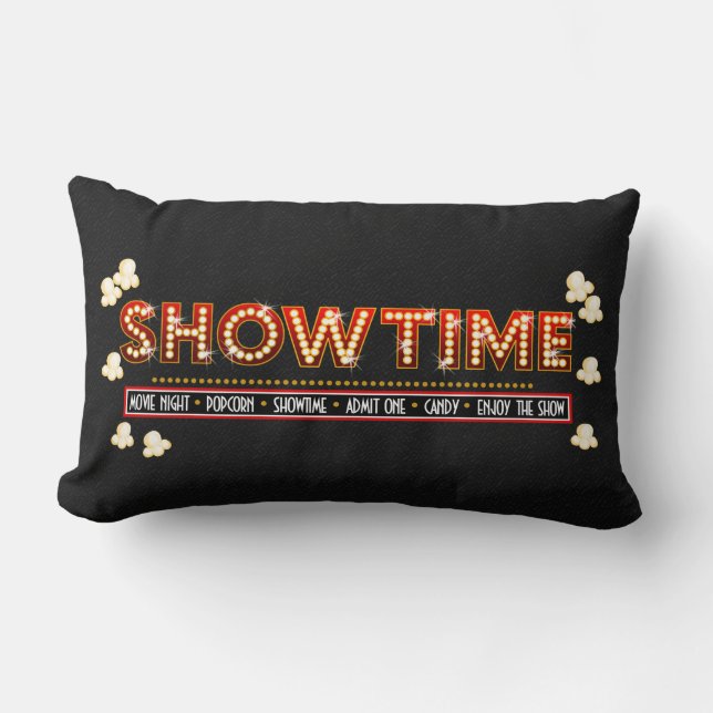 Movie Theater Showtime Pillow- red and gold Lumbar Pillow (Front)