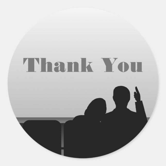 Movie Theater Thank You Stickers, Gray Classic Round Sticker (Front)