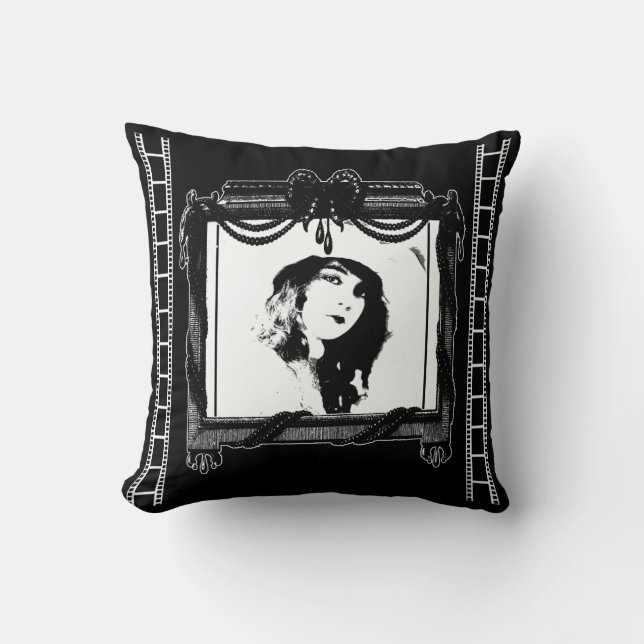 Movie Theater Throw Pillow in Black and White (Front)