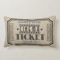 Movie Theater Ticket Pillow- blue accent