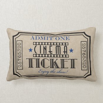 Movie Theater Ticket Pillow- Blue Accent Lumbar Pillow by LittlebeaneBoutique at Zazzle