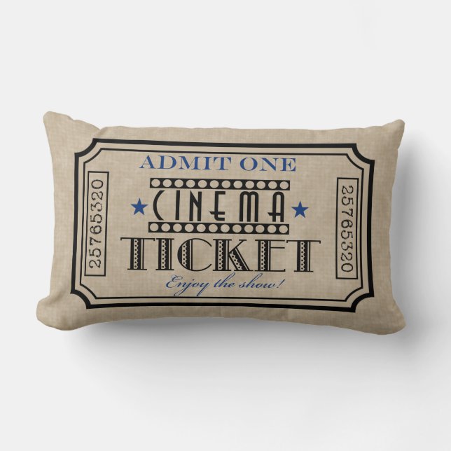 Movie Theater Ticket Pillow- blue accent Lumbar Pillow (Front)
