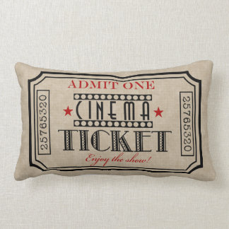 Movie Theater Ticket Pillow- red accent Lumbar Pillow