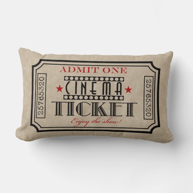 Movie Theater Ticket Pillow- red accent Lumbar Pillow (Front)